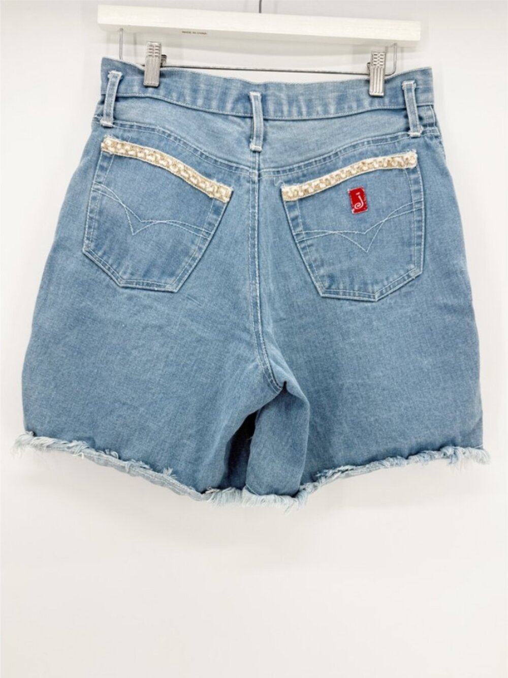 Jou Jou Vtg 80s Denim Fringe Embroidered Long Shorts sz 11/12 - Picture 3 of 6